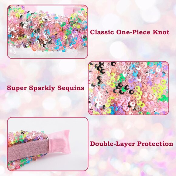 Sequin Knotted Headband Girls Women's Sparkly Iridescent Hair Accessory - Picture 3 of 6